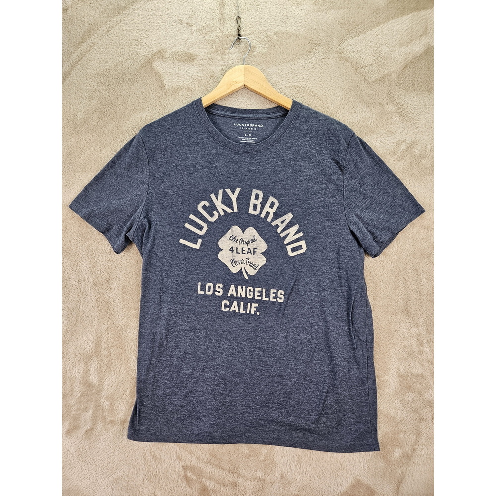 Lucky Brand T-shirt Graphic Tee Heathered Blue Vintage-style 4-leaf Clover